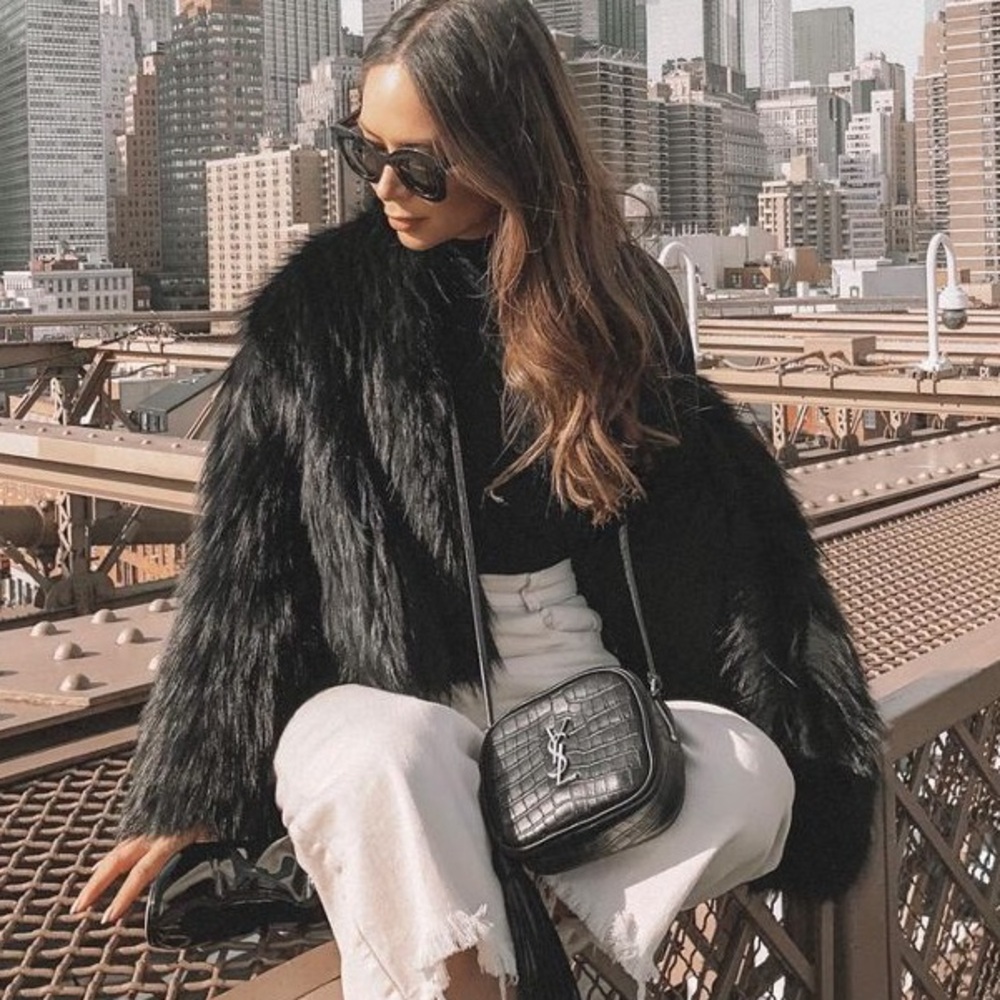 Black Faux Fur Coat shaggy blazer jacket long sleeve